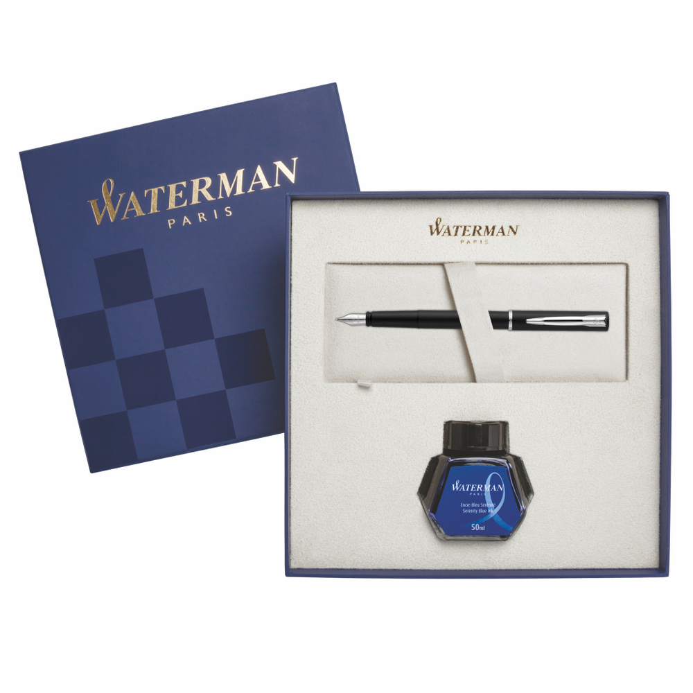 Подарочный набор Перьевая ручка Waterman GRADUATE ALLURE, цвет: черный, перо: F с чернилами