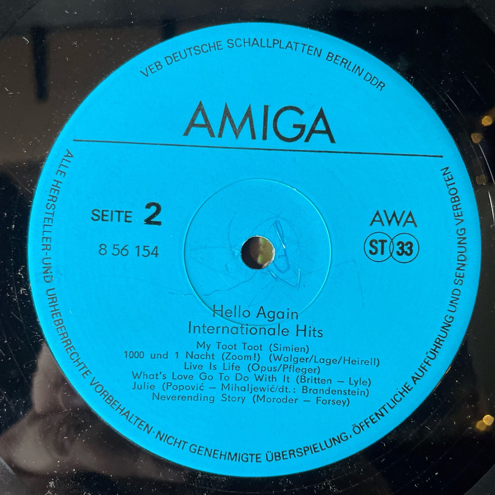 Винтажная виниловая пластинка LP Сборник Немецкой Эстрады Hello Again, Internationale Hits (ГДР 1986)
