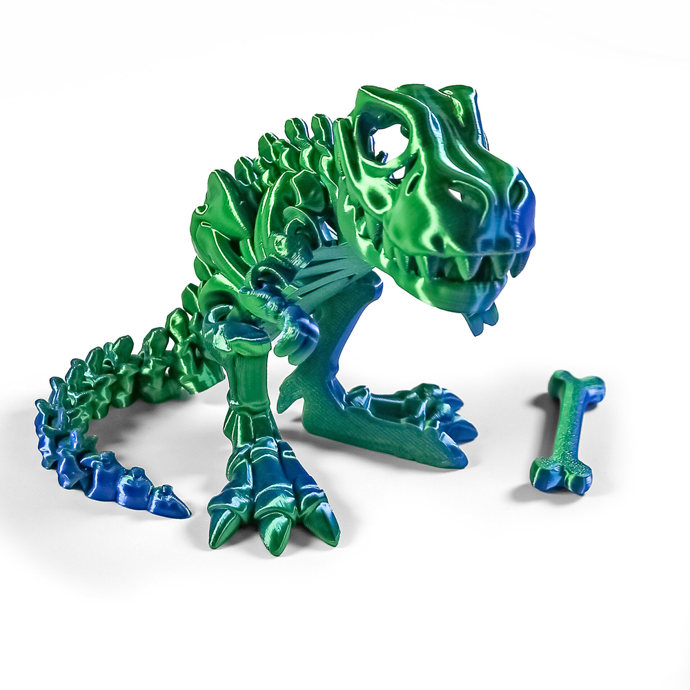 Динозавр-скелет Ти-Рекс (T-rex Dino) с косточкой, гибкая фигурка, сине-зеленый