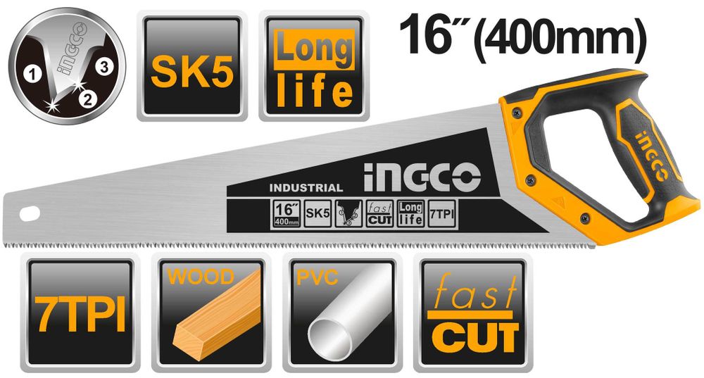 Ножовка по дереву 400 мм INGCO HHAS28400 INDUSTRIAL