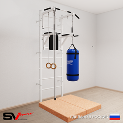 Шведская стенка Sv Sport 5747 (Турник стандарт/Брусья/Канат/Кольца/Цепь/Мешок 30кг/Мат 1м)