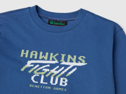 Benetton Футболка с длинным рукавом из 100% хлопка c принтом «Stranger Things», синий