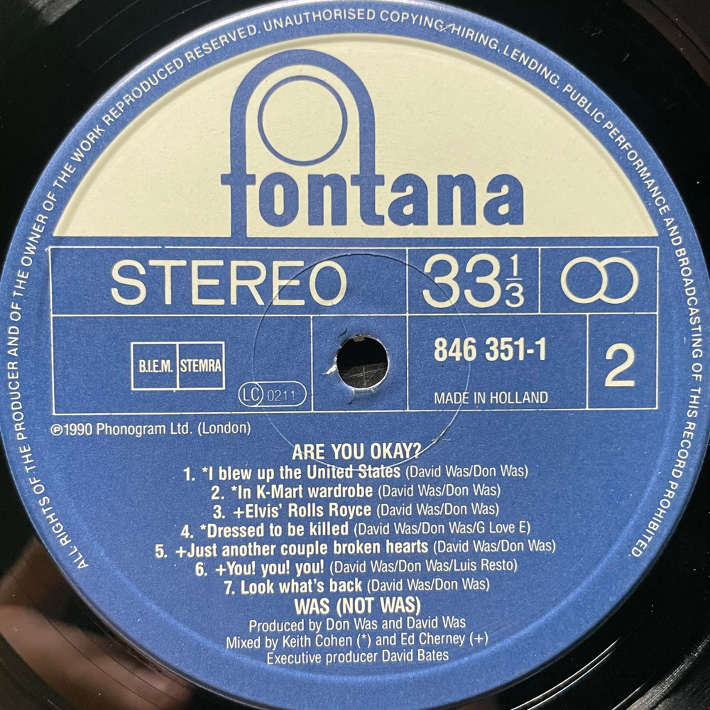 Was (Not Was) - Are You Okay? (Голландия 1990г.)