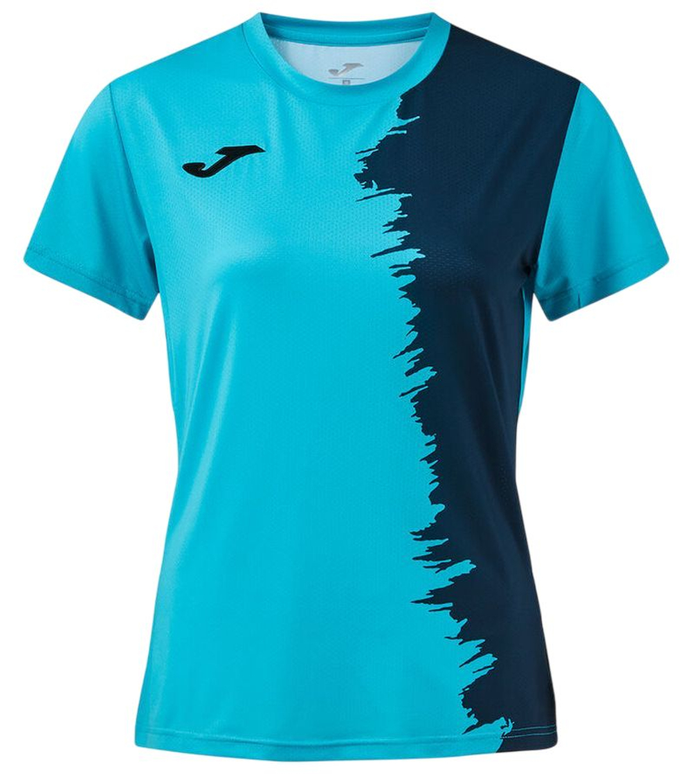 Женская теннисная футболка Joma Picasho Short Sleeve — fluor turquoise/dark navy