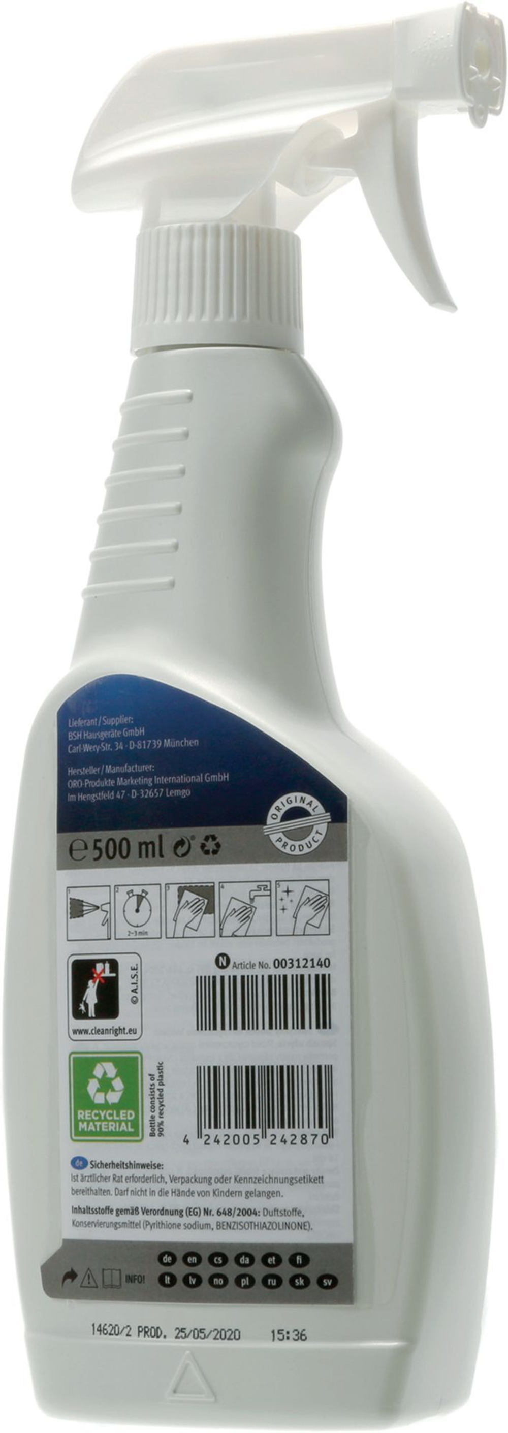 Специальный очиститель для холодильников, Bosch 500 мл 00312140