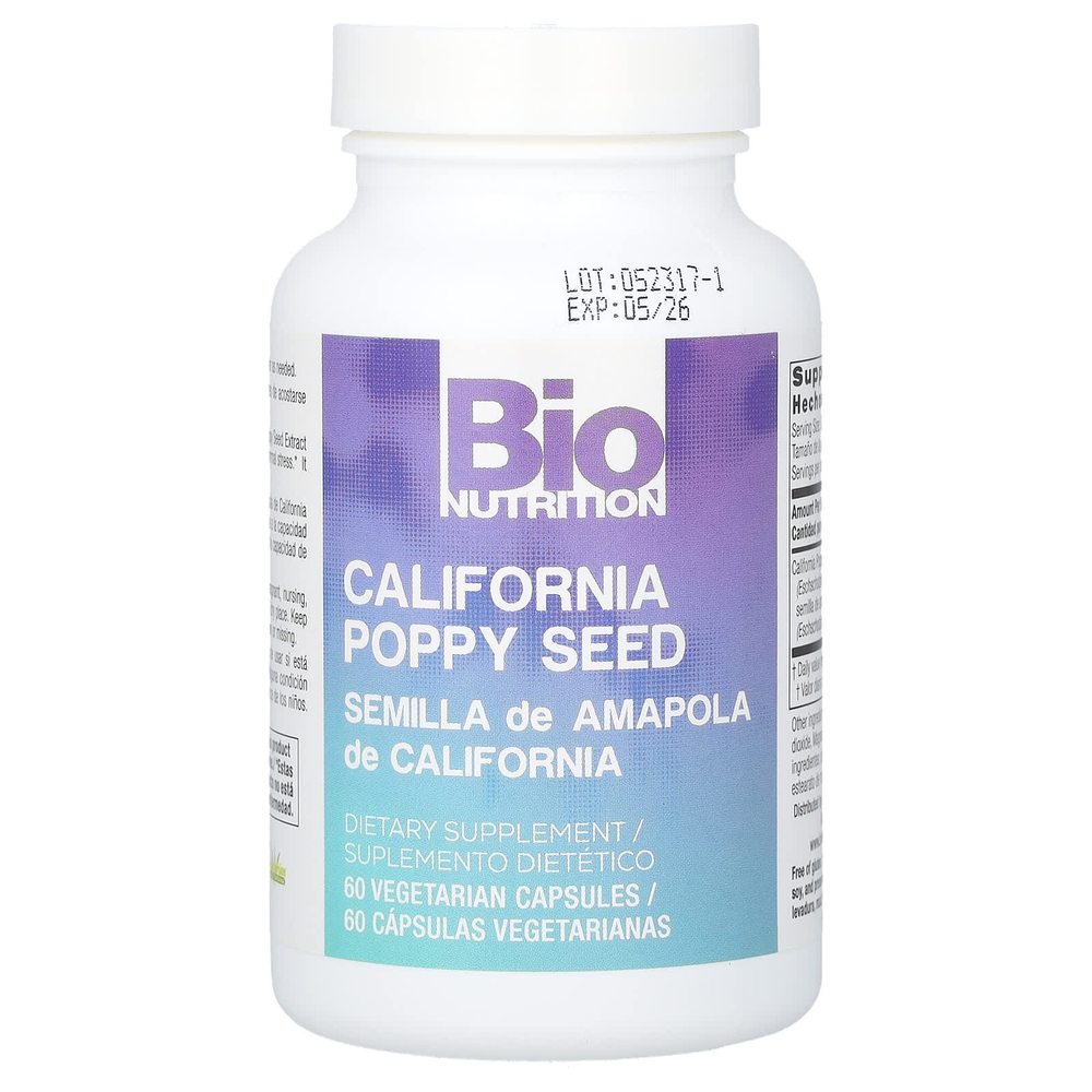 Bio Nutrition, Семена мака калифорнийского, 500 мг, 60 вегетарианских капсул