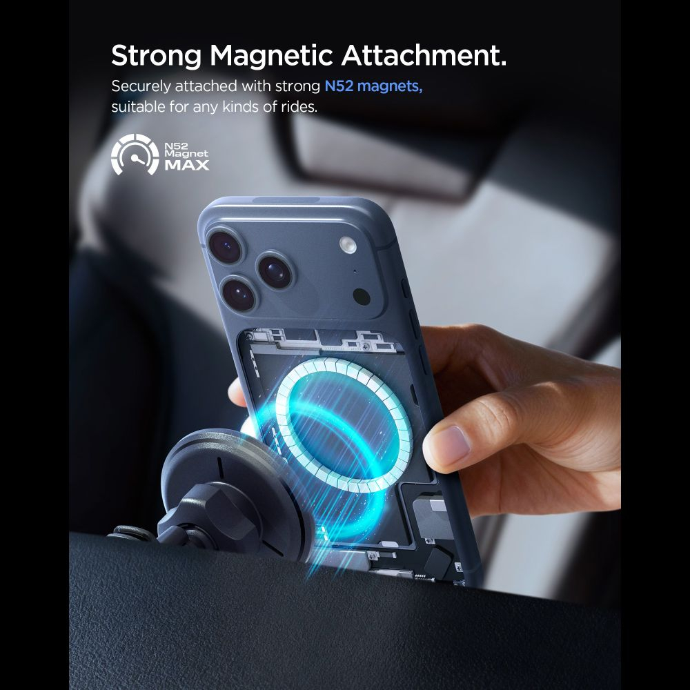 Автодержатель с беспроводной зарядкой на дефлектор Spigen EV15MAQ MAGNETIC Magsafe 15W QI2 BLACK
