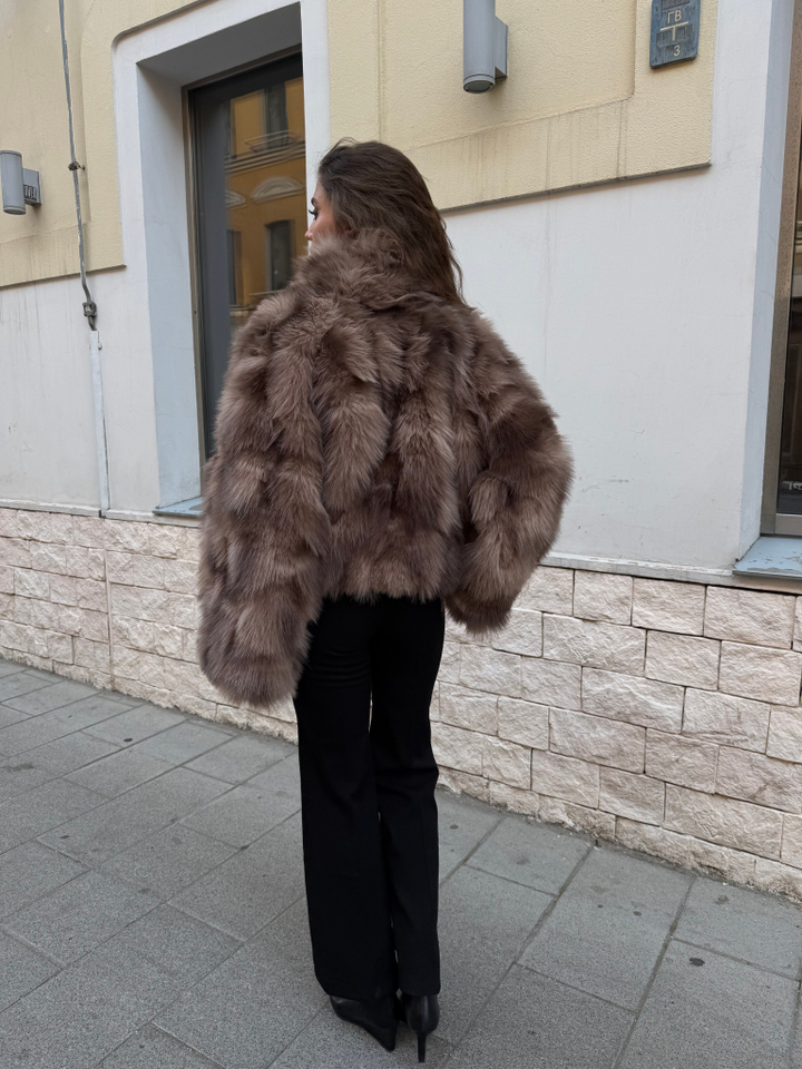 Шуба из эко меха Автоледи шиншилла капучино