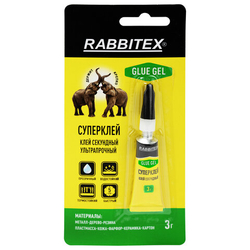 Клей-Гель секундный суперклей УЛЬТРАПРОЧНЫЙ, блистер, 3 грамма, RABBITEX, 609812