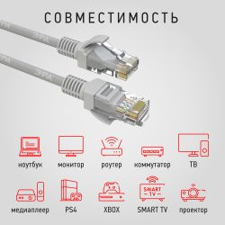Патч корд ЭРА U/UTP неэкранированный 3 м, категория 5e, серый Cu | Электротовары