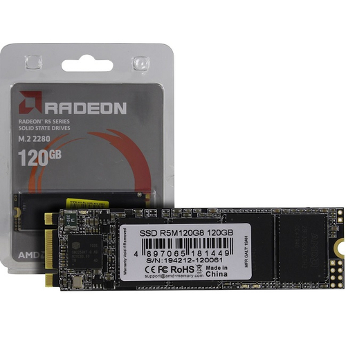 Жесткий диск SSD M.2 120Gb AMD Radeon R5, 560/530MBs, 40888 IPOS, TLC 3D NAND, 2280, SATA-III (R5M120G8)