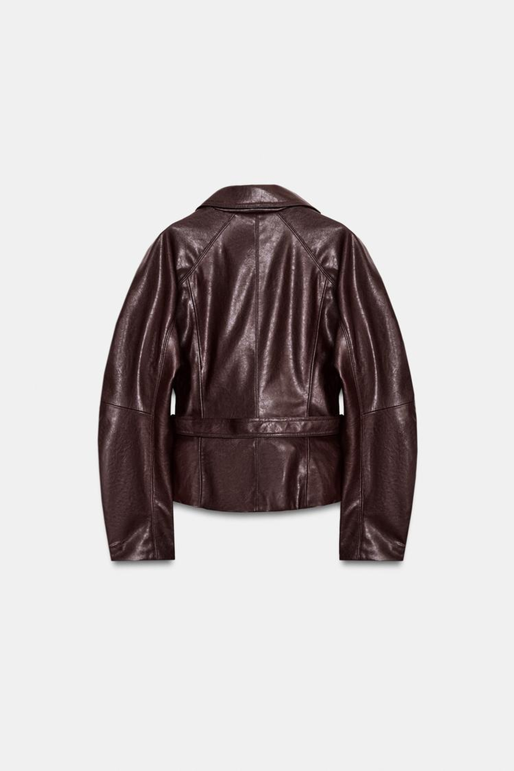 ZARA КУРТКА ИЗ ИСКУССТВЕННОЙ КОЖИ С ПОЯСОМ, ЧЕРНЫЙ