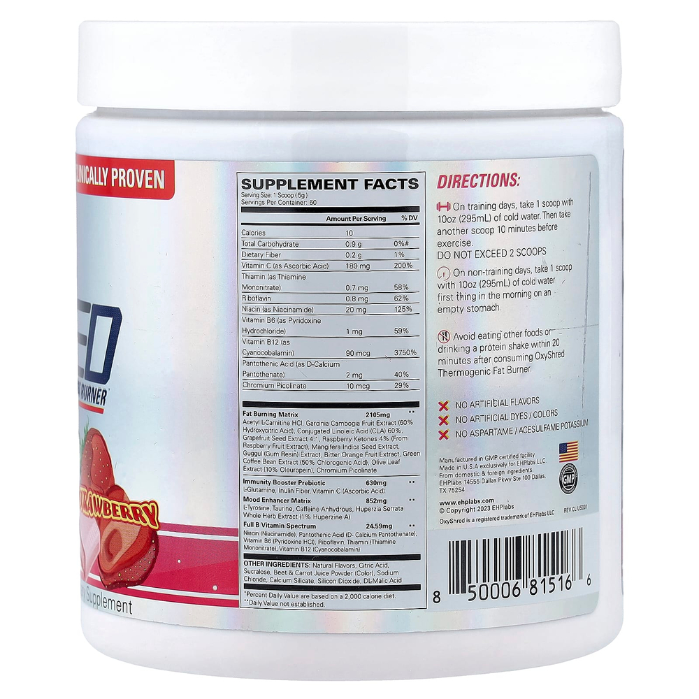 EHPlabs, OxyShred, термогенный сжигатель жира, Cosnic Blast, клубника, 288 г (10,16 унции)