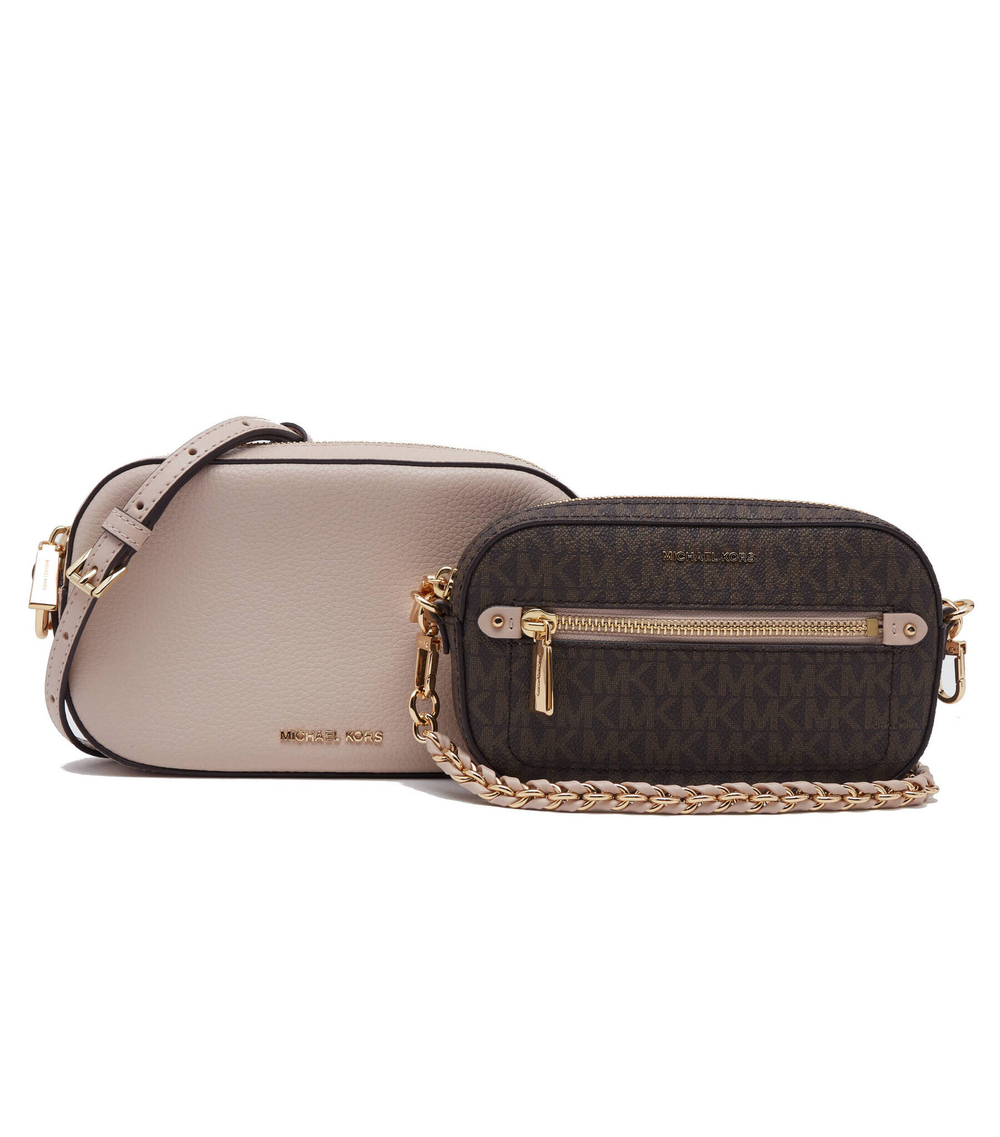 кожаная сумка через плечо 2в1 jet set logo Michael Kors - коричневый(32R3GJ6C4L)