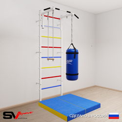 Шведская стенка Sv Sport 5125 (Турник стандарт/Трапеция/Цепь/Мешок 15кг/Мат 1м)