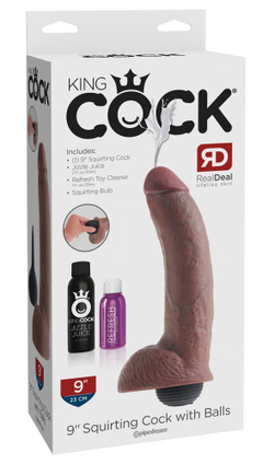 Фаллоимитатор King Cock Squirting реалистик, с функцией эякуляции, коричневый, 23 см