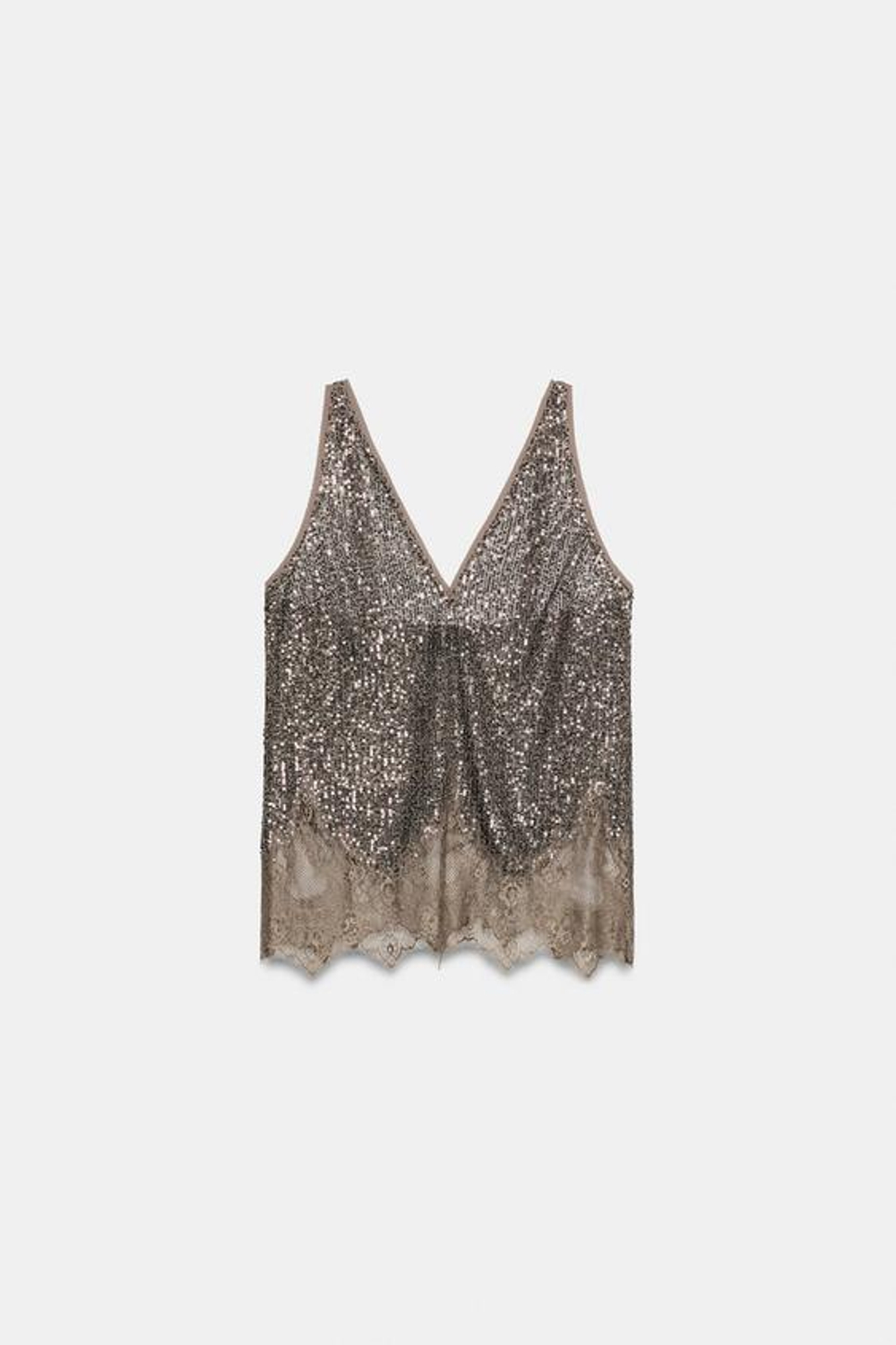ZARA КОМБИНИРОВАННЫЙ ТОП С ПАЙЕТКАМИ — ZW COLLECTION, ТЕМНОЕ СЕРЕБРО