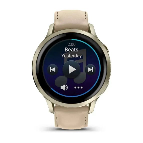 Garmin Venu 4 41 мм лунное золото смарт-часы с силиконовым ремешком цвета слоновой кости и дополнительным песочным кожаным ремешком
