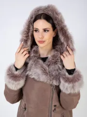 Дубленка зима натуральная с капюшоном длинная