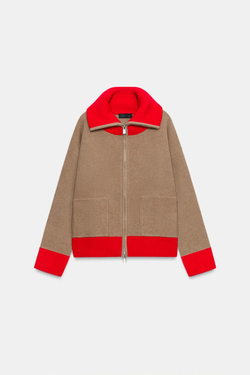 ZARA КОМБИНИРОВАННЫЙ КАРДИГАН, ЭКРЮ/КРАСНЫЙ