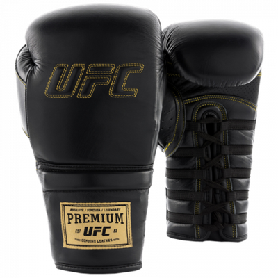 UFC Премиальные тренировочные перчатки на шнуровке черные - 16 Oz