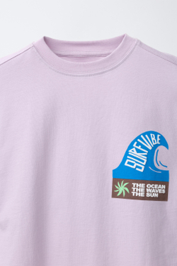 ZARA ФУТБОЛКА С ПРИНТОМ SURF, ЛИЛОВЫЙ/БЕЛЫЙ