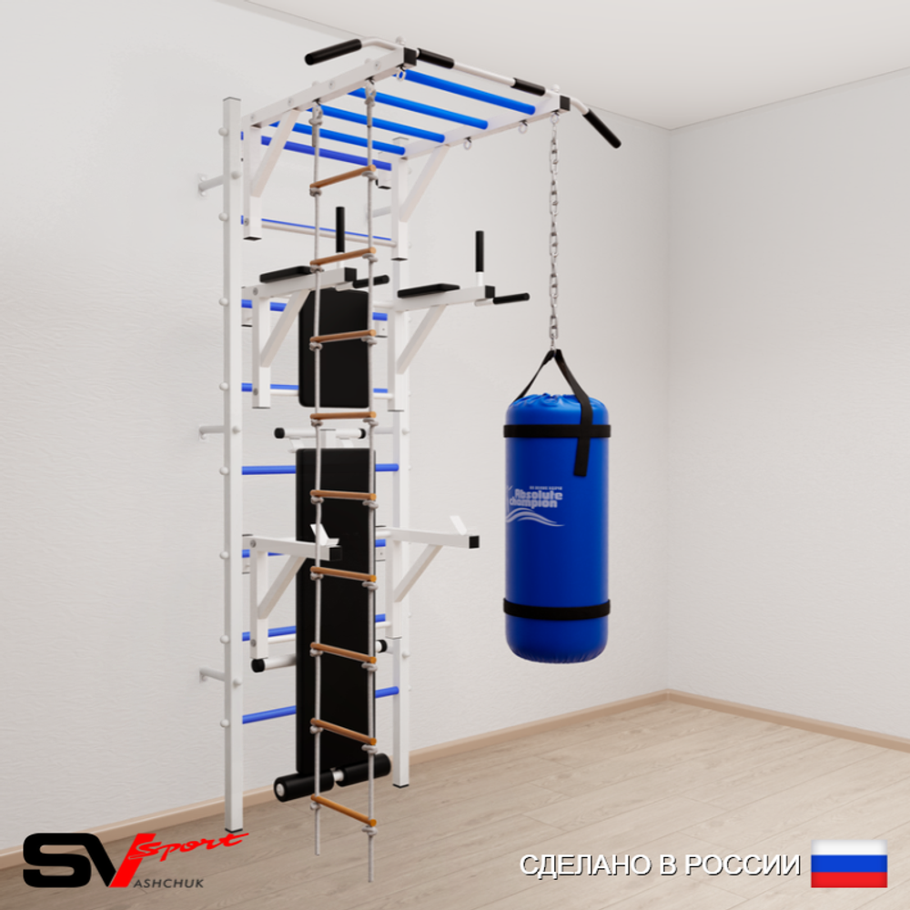 Шведская стенка Sv Sport усиленная 6621 (Турник рукоход/Брусья/Стойка/Скамья/Лестница/Цепь/Мешок 15кг)
