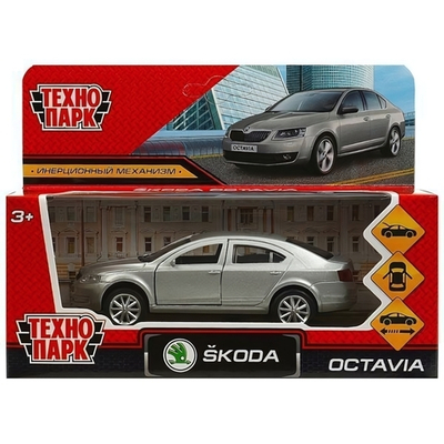 Модель ин. мет. "Skoda Octavia" 12см. двери, багаж, серебристый коробка OCTAVIA-12-SR (Технопарк)