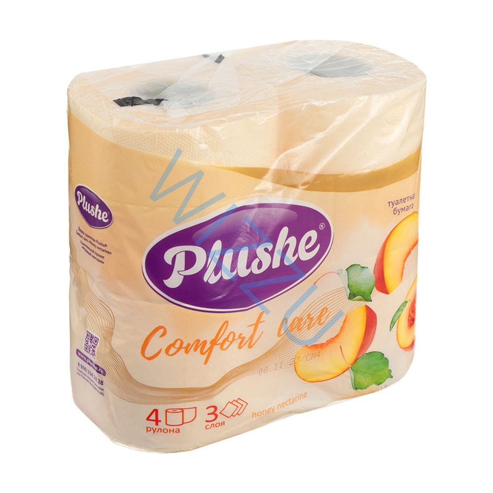 Туалетная Бумуга PLUSHE Comfort care Персик 4 рулона 3 слоя