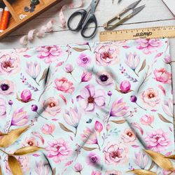 Ткань бязь летние букеты с листьями и бутонами