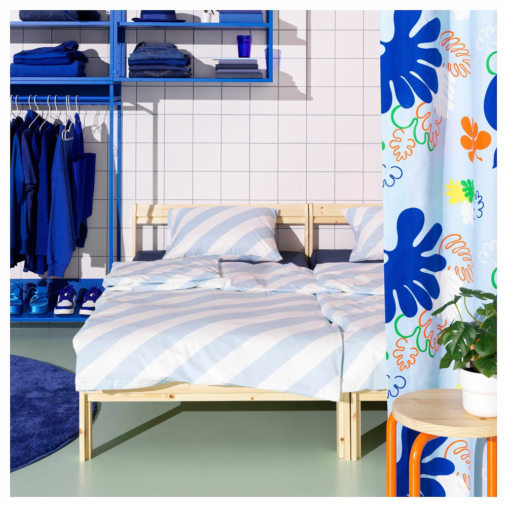 Комплект постельного белья IKEA SLOJSILJA (СЛЁЙСИЛЬЯ), Односпальный, Бело-голубой в полоску, 150x200, 50x80 см