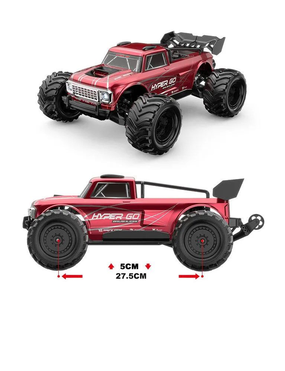 Радиоуправляемая модель монстра MJX (#10210) красный MJX Hyper Go Brushless 4WD RTR 1/10 2.4G ВЕРИСЯ DC ! - 3S 5000mah + зарядка уже в комплекте