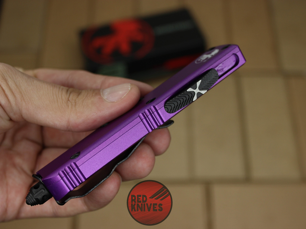 Нож Microtech UTX-85 T/E - фиолетовая рукоять, танто клинок, черный RK-400