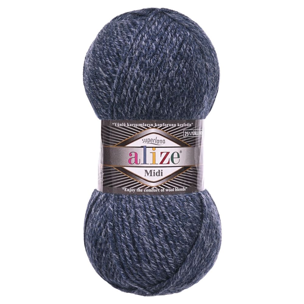 Пряжа Alize (Ализе) Superlana Midi / уп.5 мот. по 100 г, 170м, 805 темно-синий жаспе A