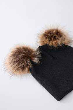 ZARA ТРИКОТАЖНАЯ ШАПКА С ПОМПОНАМИ, ЧЕРНЫЙ