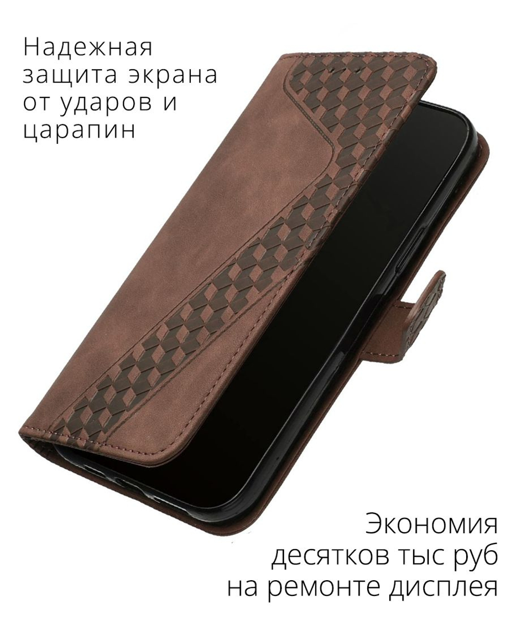 Кожаный чехол-книжка для REALME 9 PRO+ и 9 4G (3521) с отделом для наличных, 3 слотами для карт и подставкой