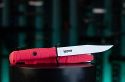 Vector Brutal Edition 420HC StoneWash fixed blade with pink handle and sheath