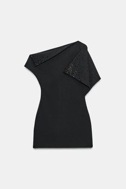 ZARA МИНИ-ПЛАТЬЕ СО СТРАЗАМИ, ЧЕРНЫЙ
