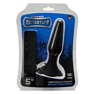Чёрная вибропробка MENZSTUFF 5INCH SLIM INTRUDER BUTT PLUG - 13 см. (Цвет: черный)