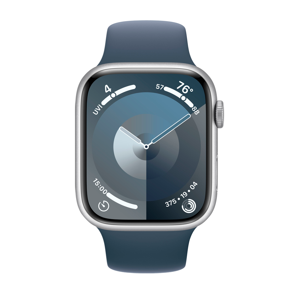 Умные часы Apple Watch Series 9 GPS, 45mm, Aluminium Case with Sport Band M/L, Silver/Storm Blue (Серебристый/Штормовой синий)