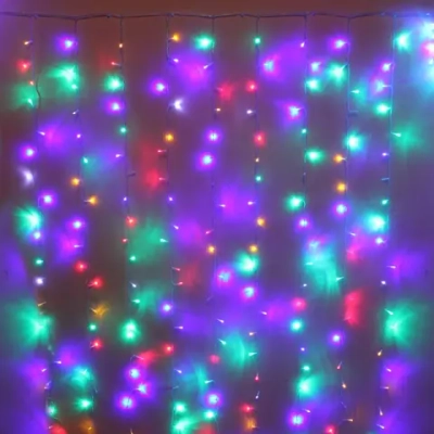 Гирлянда для улицы ЗАНАВЕС «Мерцание» ш2* в3,0 м 480 ламп LED, прозрач.пров,1 реж.,IP-54, Мультицвет, белый мерцает (возможность соединения)
