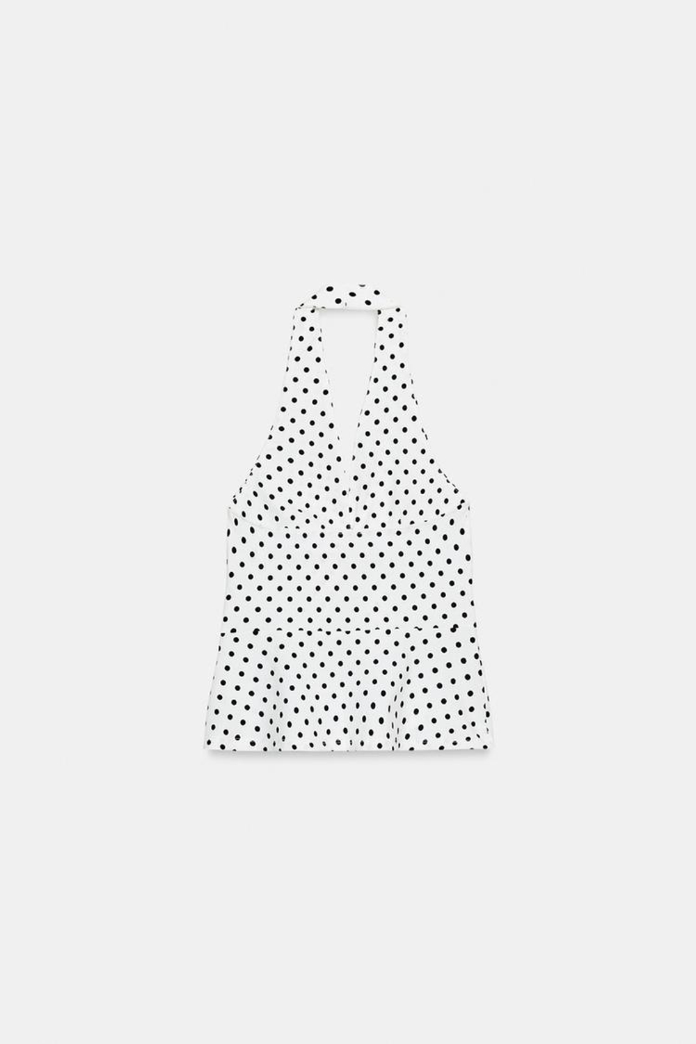 ZARA ЭЛАСТИЧНЫЙ ТОП ХАЛТЕР В ГОРОШЕК, БЕЛЫЙ/ЧЕРНЫЙ