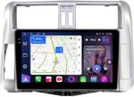 Магнитола для Toyota Land Cruiser Prado 150 2009-2013 (рамка серебро) - FarCar S400-TS18 монитор 9.5" QLED на Android 14, CarPlay, 4G SIM-слот