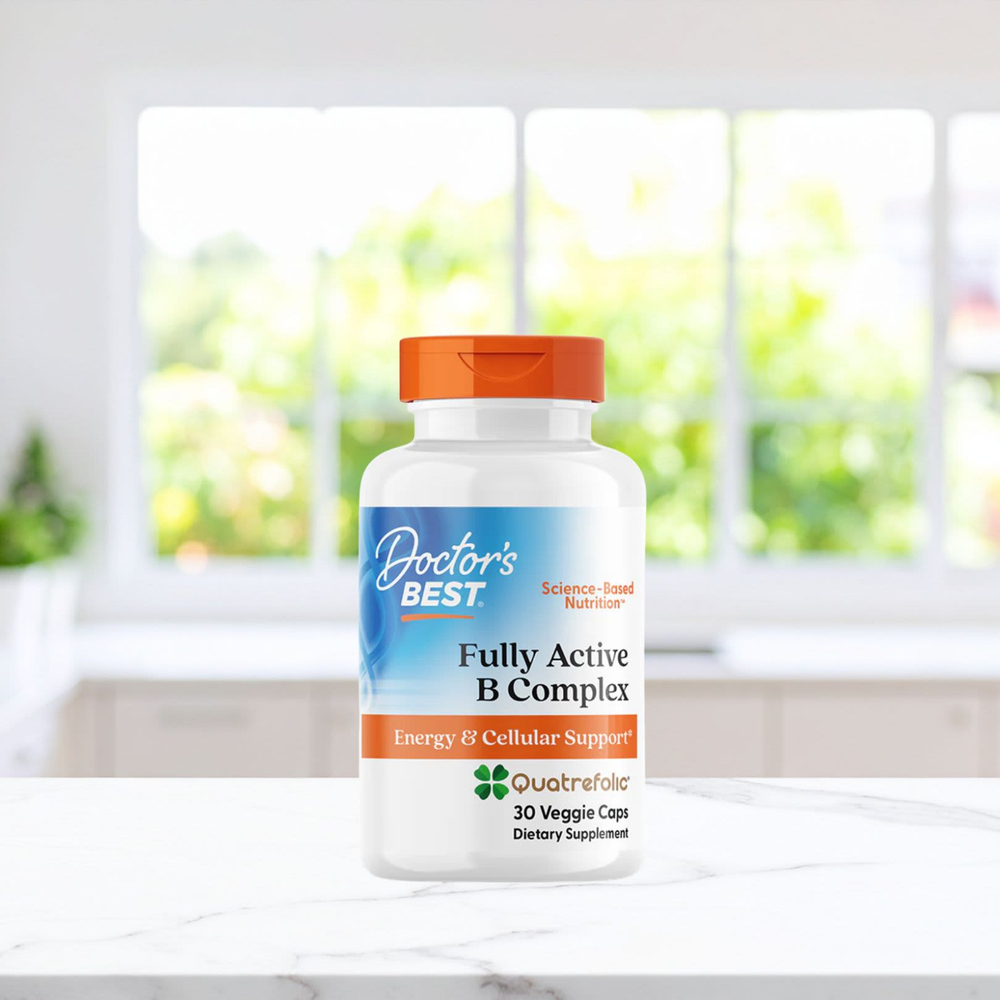 Doctor's Best, комплекс активных витаминов B с Quatrefolic, 30 вегетарианских капсул