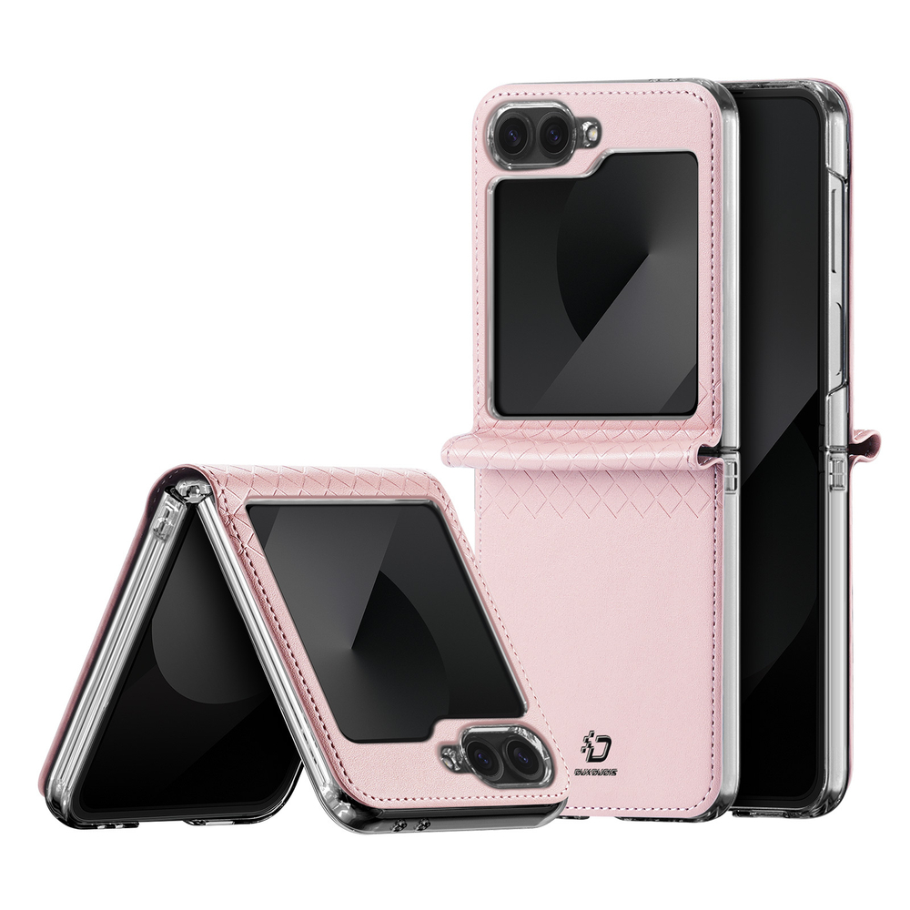 Чехол из кожи розового цвета от Dux Ducis для Samsung Flip6 и Flip7 FE (W25), серия Bril Series Case