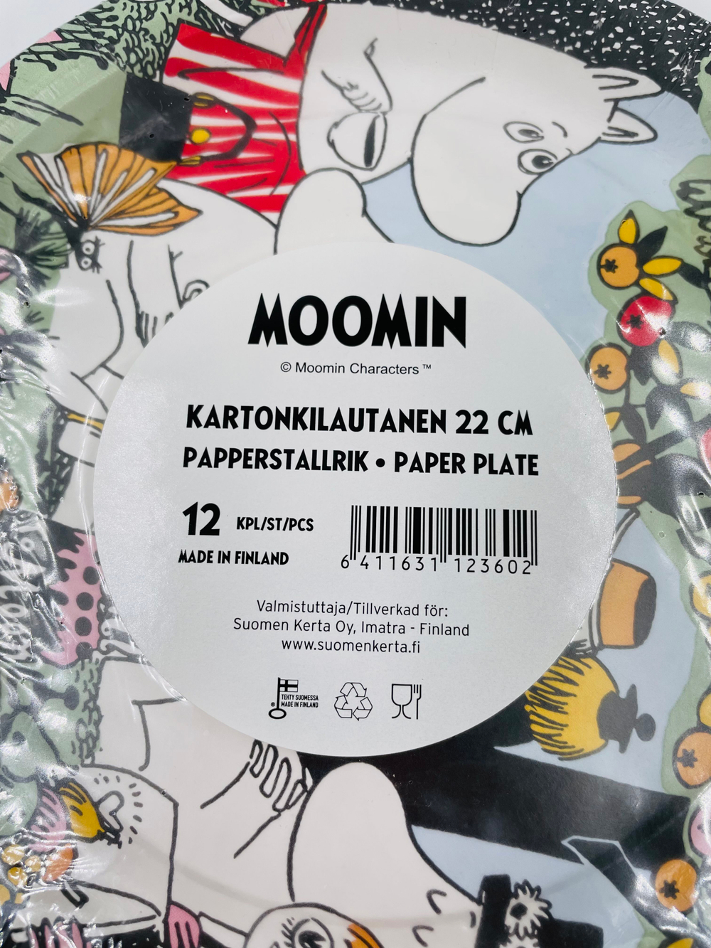 Одноразовые тарелки из картона Moomin, Муми-вечеринка, зеленого цвета, 22 см, в упаковке 12 шт.