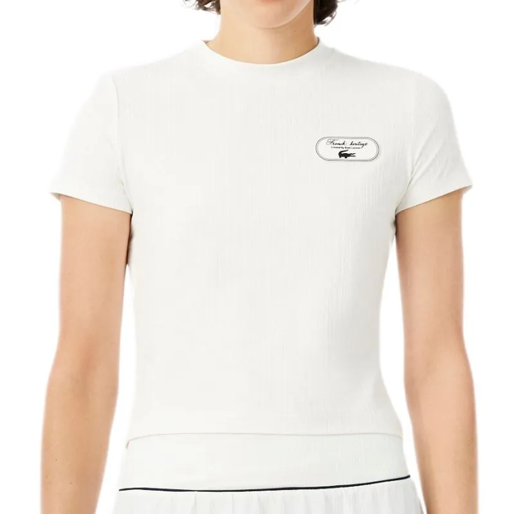 Женская теннисная футболка Lacoste Ultra Dry Tennis Heritage Badge - white