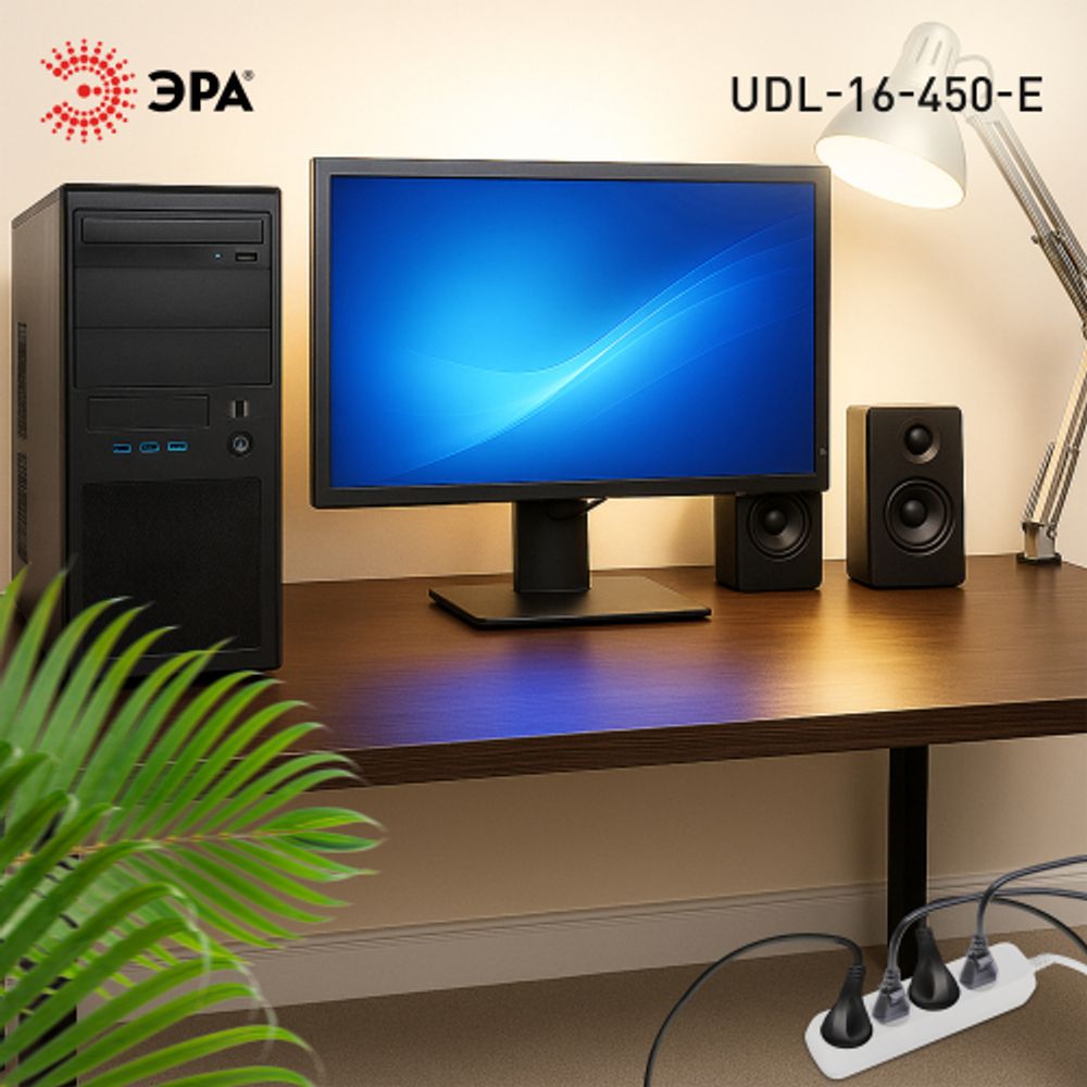 Удлинитель электрический ЭРА UDL-16-450-E Greenline 4 розетки с заземлением 5м ПВС 3x1мм2 | Электротовары