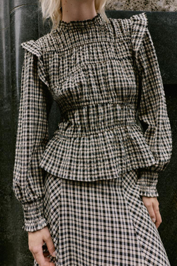 ZARA БЛУЗА В КЛЕТКУ С ВОЛАНАМИ, ЧЕРНЫЙ/ЭКРЮ