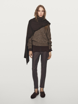Massimo Dutti Легинсы из кожи наппа с эластичной отделкой, коричневый
